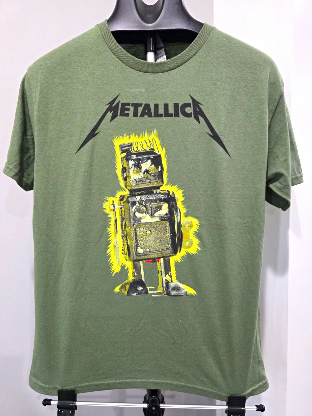 Metallica Robot Graphic T-Shirt Youth XL Green Gildan Heavy Cotton Band Tee